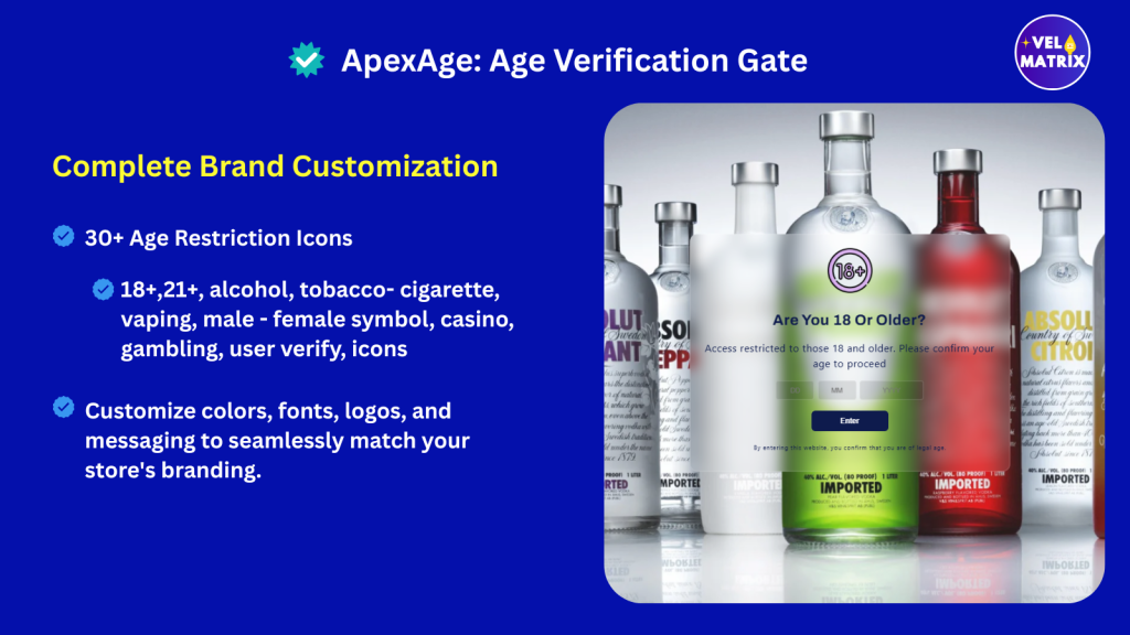 Shopify Age Verification App by Velmatrix – ApexAge Age Gate Popup
