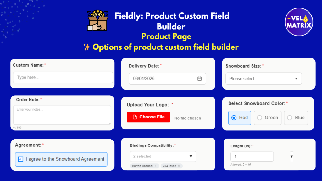 Shopify Product Custom Fields app with file upload, dropdowns, and personalized product options